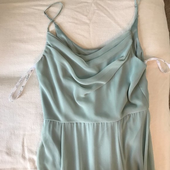 Davids Bridal cowl neck chiffon bridesmaid dress with slit - Picture 4 of 14